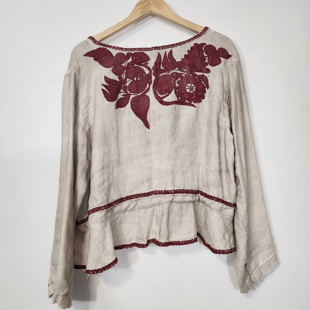 Magnolia Pearl Juno Jacket One Size Linen Appliqué Floral Boho Lagenlook - Picture 11 of 16